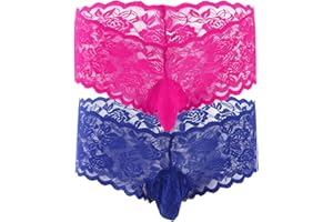VemeFufu Calzoncillos para hombre Calzoncillos Tanga Sexy Encaje Ropa Interior Tanga String Hombres Caliente Cintura Baja Elástico Thong Mankini Masculino Bragas, Azul + Rojo Rosa, Talla única