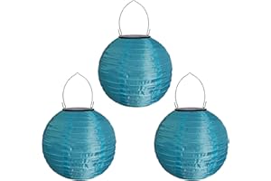 Yeehliny Solar Lampions Außen Wetterfest Solar LED Laterne Wasserdicht Nylon Garten Laterne Solarlaterne für außen Hängend Solarlampiongs Runder Lampenschirm Garten Deko Außendeko (20cm/3PCS/Blau)