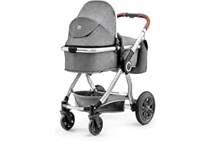 kk Kinderkraft VEO Carrito bebé 3 Piezas, Silla de Paseo, 3 en 1, Carro bebé, para bebés, Capazo, Travel System, Sistema de Viaje, Con accesorios, Góndola, Silla de coche, Plegado, 15 kg, Gris