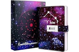 Dzhzal Tagebücher zum Einschreiben für Frauen Mädchen mit Schloss, Persönliches Sternbild Tagebuch für Frauen Kinder Jungen Teenager abschließbares Leder GeschenkboxNotizbuch A5 8.5" x 6"