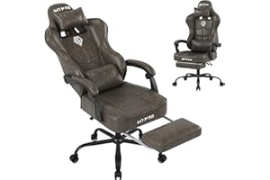 SITMOD Gaming Chair with Footrest, Video Desk Computer Ergonomic Chair, Big and Tall PC Chair with Headrest Lumbar Support, Game Chairs PU Leather Height Adjustable 360° Swivel Office Chair for Adult-Brown