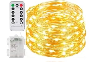 EAAERR Cadena de luces LED alimentadas con pilas funciona con pilas, 20 LED de 2 m con control remoto de alambre de cobre luces para decoración al aire libre/interior,jardín,festival,boda (blanco cálido)
