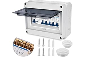 SPORWAY Consumer Unit Circuit Breaker: 4 Way Consumer Unit Circuit Breaker Panel IP65 Consumer Unit Anti-Leakage Fuse Box, for Garages Caravans Workshops, 63A 30mA RCD 4MCB 2x6A+10A+20A+32A