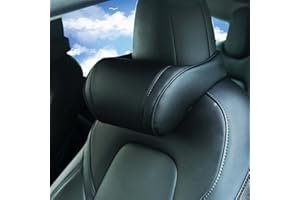 TOPABYTE Reposacabezas Coche Cojin, Almohada de Coche de Cuero con Espuma Viscoelástica, Almohada Cervical para Asiento del Auto, Soporte de Cuello Cojín para Conductor, Negro, 1 Pieza