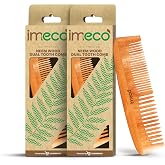 IMECO Kacchi Neem Wood Dual Tooth Hair Comb (Pack of 2) | Dandruff Control and Anti-Static | Hair Growth | Gentle Detangling to Reduce Hairfall