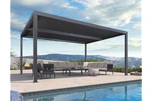 PURPLE LEAF Pergola Bioclimatica 4,8 x 3,68 m Pergolato da Giardino Lame Orientabili Area 17,66 m² Gazebo Pergola Alluminio per Patio Terrazza Esterno, Grigio