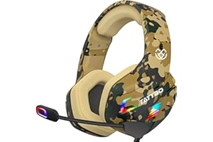 Tatybo Casque Gaming, Casque Gamer avec Microphone Réglable Anti Bruit, Casque Gaming avec RGB LED Lampe Stéréo Basse pour PC Ps5 Ps4 Xbox Switch