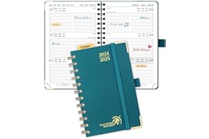POPRUN Agenda de poche 2024 2025 A6 Semainier 16 x 10,5 cm, Petit Agenda Scolaire 17 Mois D'août 2024 à déc 2025 avec Couverture Rigide Spirale, Papier Certifié FSC® 80 g/m² - Pacifique Vert