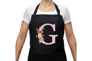 SINEKONG Grembiuli da Donna con Iniziali, Impermeabile Regolabile Grembiule da Cucina con 2 Tasca, Regali per Mamma, Moglie, Fidanzata, Compleanno, Natale per Cucina Ristorante Bar Irrigazione, Giardinaggio G