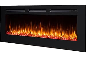 ‎RICHEN BALDERIA Elektrokamin Fiamma 60" | Elektrischer Einbaukamin mit 3D-Flammeneffekt | Elektro Heizung 2000W, LED-Beleuchtung | Kamin mit Fernbedienung, Timer, Startsteuerung & Thermostat | Schwarz