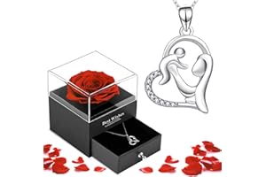 LIHELEI Konservierte Rosen Muttertagsgeschenk, Herz Kette Halskette für Damen, Echte Rose Blume Schmuck Geschenkebox für Mama Frauen am Muttertag und Geburtstag