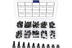 VooGenzek 100 PCS 10 Types 6x6mm Micro Momentary Tactile Push Button Switch, Button Switch Assortment Kit, for Fields of Electronic Products, Black