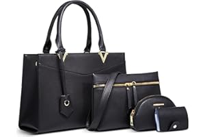 DORRISO Bolso de Mano Mujer Antirrobo 4 Piezas Bolso de Hombro Simple Bolsos Cruzados Monedero Señora Elegante para Vacaciones Fiesta Compras Impermeable PU Cuero Negro