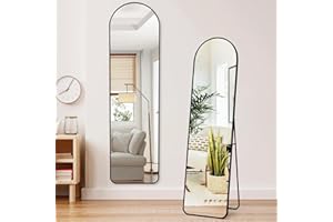 Warmiehomy Free Standing Full Length Mirror, 150x40cm Large Arched Hanging or Leaning, Long Floor Mirror with Black Aluminum Alloy Frame for Living Room or Bedroom