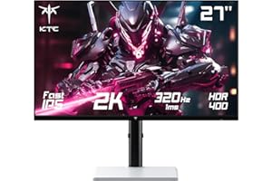 KTC Gaming Monitor 27 Pollici, 300Hz 240Hz, QHD Monitor bianco, Fast IPS, 1ms, 2K QHD 2560 x 1440P Schermo PC, Freesync & G-sync, 144% sRGB, HDR400, Luce blu bassa, VESA 100x100, DP1.4/HDMI 2.1, H27E6