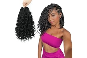 FIRSTCYH HAIR 8 Packs Crochet Braids Meches Boho Box Braids Crochet Hair with Curly Hair Pre Loop Bohemian Braids Messy Extensions de cheveux Meches Pour Tresses Africaine (25.4 cm,1B#)