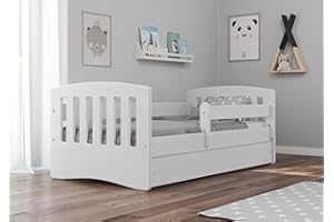 ‎BJIRD Bjird Kinderbett Jugendbett 80x160 80x180 Weiß mit Rausfallschutz Schublade und Lattenrost Kinderbetten für Mädchen und Junge - Classic I 160 cm