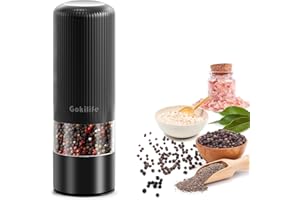 Electric Pepper Grinder, Gokilife Salt Grinder Battery Powered, Electric Pepper Mill with Adjustable Coarseness and LED Light, Automatic Grinder for Salt, Pepper, Spices (Black)