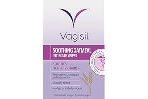 VAGISIL Soothing Oatmeal Intimate Wipes to soothe itch & irritation, Contains Tea Tree Oil, Gentle Enough For Daily Use,12 individually wrapped Wipes