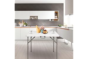 Bonnlo Campingtisch Klappbar, Quadratischer Klapptisch Gartentisch, zweifach klappbarer kommerzieller Tisch, tragbarer Esstisch aus Kunststoff, für Küchen Garten Party Hochzeit Drinnen & Outdoor, Weiß