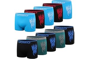 L&K Zestaw 10 par bokserek dla chłopców z mikrofibry, rozmiar od 140/146 do 176/182 z motywem, wygodne, elastyczne, bezszwowe, dziecięce majtki chłopięce 1601