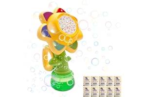 CORPOWER Machine à Bulles pour Enfants – Machine à Bulles en Forme de Fleur, Contient 120 ML de Savon Liquide, Trois Vitesses Réglables, Jouets d'été pour Activités de Plein air