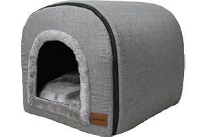 Whiwhi Maison Niche pour Chat d’intérieur avec Coussin en Peluche Chien Panier Amovible et Confortable Chat Panier Lit avec Fond Antidérapant 45x35x35cm