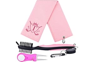 CGFN Golf Towel Gift Set,Golf Gifts for Men Women,Golf Club Cleaner Brush Divot Repair Tool Microfiber Golf Towels with Embroidered Monogrammed,Golf Accessories for Men Women (Pink, T)