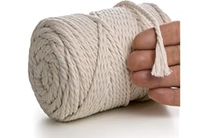 MeriWoolArt® Makramee Garn 4mm 75m Natur, Baumwollgarn Kordel, Dicke Macrame Cord für Makramee Wandbehang, Blumenampel, Vorhang und Mehr DIY Deco (Natürliche Farbe, 4mm x 75m)