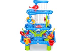 Doloowee Sand and Water Table for Toddlers, Water Play Table Toys Summer Beach Toys Summer Outdoor Toys for Boys Girls 3 4 5 6 years old (4 floors)