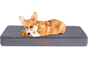 Geegoos Letto per cani in memory foam, misura media, lavabile con cerniera rimovibile, fodera impermeabile, materasso per cani con fodera e fondo antiscivolo (73.5 x 45 x 7 cm, grigio)