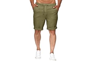 Runcati Pantaloncini corti da uomo in lino, leggeri, estivi, con elastico, per il tempo libero, con 2 tasche