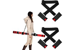 BOXOB 2 Pairs Ski Fastener Straps, Adjustable Ski Boot Straps with Protectors, Ski Carrier Straps, Ski Wraps, Ties, Equipment, Storage for Ski Poles, Boards for Outdoor Winter Sports Accessories, Black,