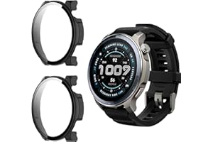 Funrae Hard Hülle Kompatibel mit Amazfit Balance 2 Hartglas Schutzhülle [2 Stück], Rundum Stoßfeste Schutzhülle mit HD Displayschutz, Kratzfeste Ultradünner Schutz Case - Schwarz