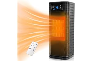 SUPERUVISTARE Stufetta Elettrica Basso Consumo, Termoventilatore da Bagno in Ceramica 1500W, Stufa Elettrica 3 Modalità 15-45°C Regolabili, Timer 1-12 H e 70° di Oscillazione con Telecomando per Casa Ufficio Bagno