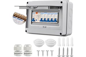 PRITOK Consumer Unit: Garage Consumer Unit with Assembly Tool, IP65 Waterproof Consumer Unit, Plastic Leakage Circuit Breaker with Fuse Box for Garage, Caravan, Workshops (5 Way)