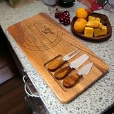 Deconox 4 Piece Acacia Tree Cheese Presentation Plate Set - Natural Wood Cheese Presentation Tray - Stylish Serving Board and Cutlery