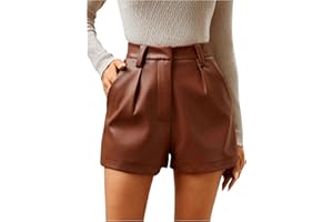 SOLY HUX Pantaloncini da donna in pelle PU, pantaloncini da festa, autunno, pantaloni corti, festival, abbigliamento clubwear con tasche