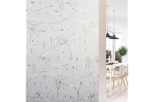 Shackcom Fensterfolie Sichtschutz Selbsthaftend 44.5x200cm Blickdicht Sichtschutzfolie Milchglasfolie Statisch Haftend Anti-UV Dekorfolie mit Weinpflanzenmuster für Badezimmer Wohnzimmer-J008