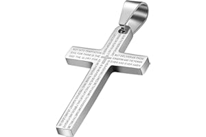 OIDEA Bijoux Pendentif Croix Collier Homme Chaîne 57cm Bible Prière Chrétienne Acier Inoxydable pour Homme et Femme Cadeau Noël Couleur Argent
