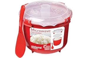 Sistema Micro-ondes Cuiseur à riz | Parfait pour cuire le riz, la polenta et le couscous | Medium 2,6 L | Non adhésif, sans BPA avec couvercle | Rouge/Transparent