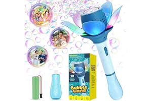 Panamalar Electric Bubble Wand for Kids, Light Up Flower Bubble Machine with Lights/Rechargeable Battery/120ml Solution, Automatic Bubble Blower Toys 10000+ Bubbles/Min for Outdoor Party Wedding