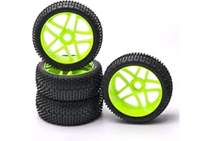 Unxuey RC 1:8 Off-Road Racing Car Rubber Tires Hub 5 Spoke Tires & Plactic Wheel Rim for HSP Buggy Car Pack of 4