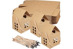 PETGLIMMER 26 Pezzi Scatola di Caramelle a Forma di Casa, Scatole Cartone Regalo, Marrone Scatola Carta Kraft con Spago, 8 X 8 X 14 cm Scatole Regalo Cartone per Regali, Feste, Compleanni, Matrimoni, Dessert