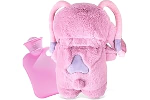LIVESTN Botella de Agua Caliente, Bolsas Agua Caliente Antifugas, Bolsa de agua caliente para niños, Botella de Agua Caliente de Goma con Suave Felpa Funda, Desmontable y Lavable, Mejor Regalo(Rosa)