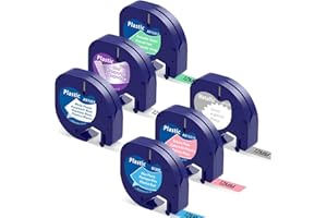 MARKURLIFE Paquet de 6 Compatibles avec Dymo LetraTag Ruban pour DYMO Letratag 200B Plus lt100h lt100t qx50 Dymo Ruban Plastique Recharge (Noir sur Transparent/Blanc/Argent/Bleu/Sakura Poudre/Vert)