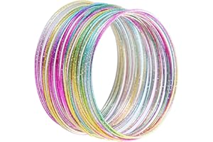 UNVOJL 30pcs Glitter Bangles Bracelet Retro Neon Bracelet Halloween Christmas Disco Party Fancy Dress Accessories for Women Girls