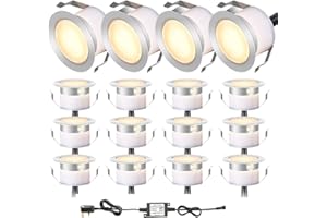 INDARUN Warm White Led Decking Lights Outdoor Waterproof IP67 Ø31MM 12V - Led Plinth Light Kits for Terrace/Patio/Path/Wall/Garden/Decoration, Lot of 16