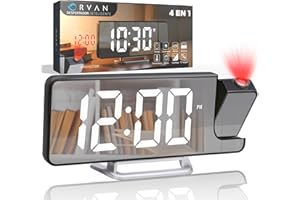 ORVAN® Reloj Proyector Techo Premium | Reloj Despertador Digital LED | Despertador Proyector Techo con Efecto Espejo | Reloj Despertador con Proyector | Doble Alarma | Tres Modos De Atenuación