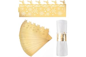 URROMA Portatovaglioli Natalizi, 50 Pezzi, Riflettenti, Dorati, Fiocchi di Neve, portatovaglioli, per la casa, per la Decorazione della tavola